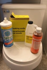 All my cleaning supplies on one toilet seat.