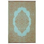 Green outdoor decor item - a recycled plastic outdoor rug.