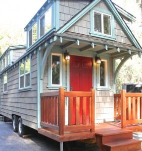 Tiny house living made mobile by a set of wheels.