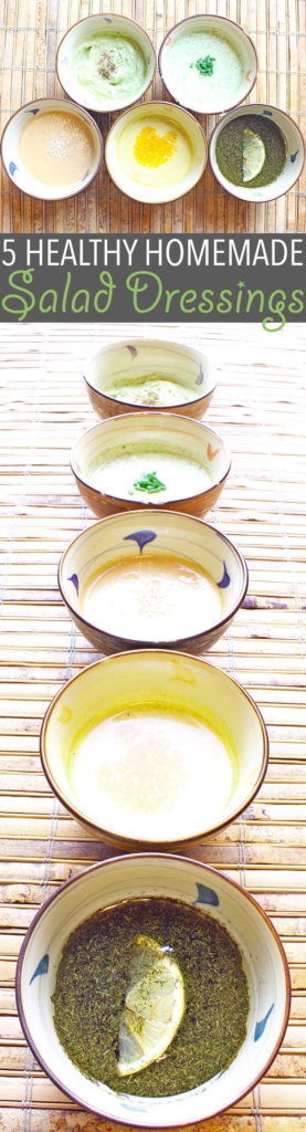 Healthy Homemade Salad Dressing | Healthy homemade salad dressing takes a bit of extra work, but the benefits are so worth it. Here are five of my favourites!