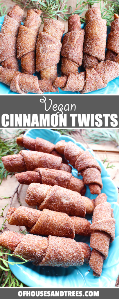 These flaky cinnamon twists are lightly covered in cane sugar and cinnamon. Oh, and did I mention they're vegan? No dairy, no eggs. Just delicious.