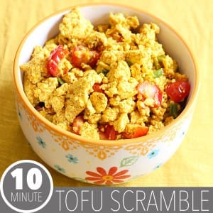 Every vegan has to have a tofu scramble recipe. Why? Because eggs. Spices like cumin and turmeric make this savoury dish perfect for any time of day.