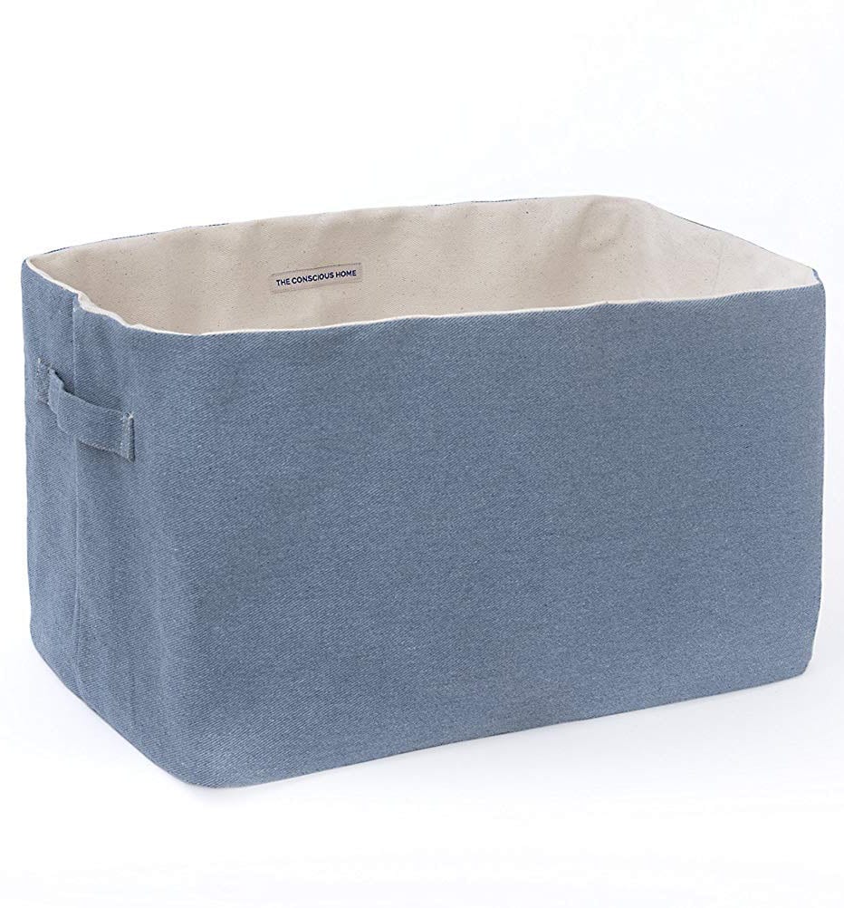 An eco-friendly kid's room is the perfect place to incorporate items made from recycled and reclaimed materials - like this storage basket made from recycled denim!