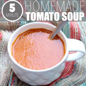 Looking for a basic tomato soup recipe? Well, here it is! Tomatoes, broth and... that's pretty much it. Plus, it takes less than 5 minutes to make!