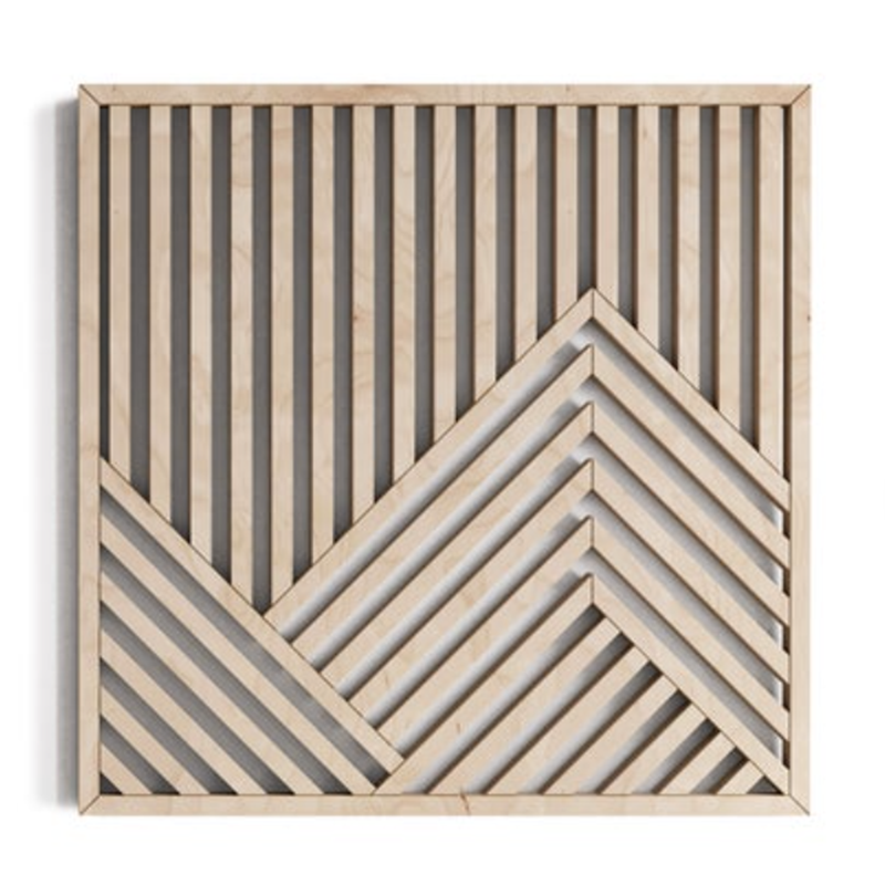 What is sustainable art and where exactly do you find it? Check out Etsy, where you'll find pieces like this geometric mountain wall art by OtherFurniture.