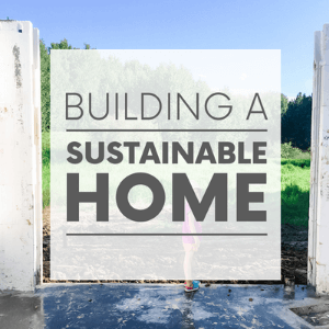 A little girl standing in an under-construction basement with the words "building a sustainable home." Click to visit post.