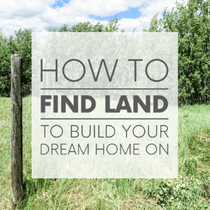A barbed wire fence on an acreage with trees with thee words "how to find land to build your dream home on." Click to visit post.