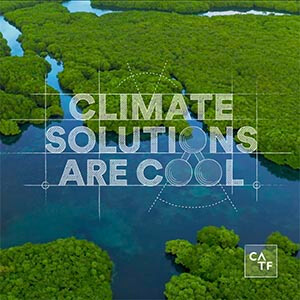 Photo of a wetlands wit text climate solutions are cool.