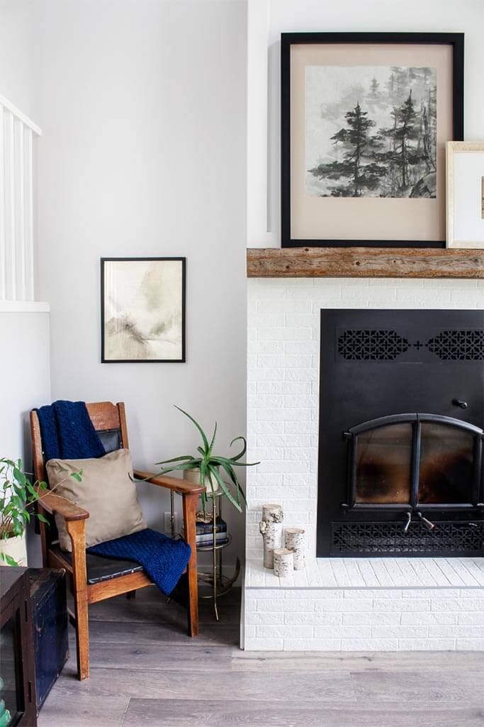 An old chair in a modern rustic living room.