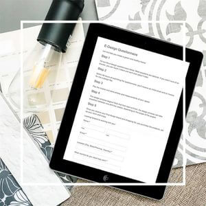 iPad and various interior design products sitting on the floor.